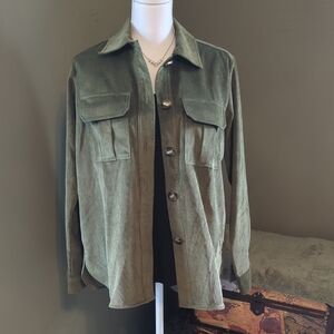 DKNY Women's Green Button-Up Shirt Jacket